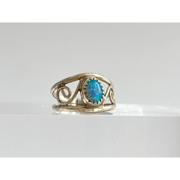 Blue Opal Open Work Southwest Style Sterling Silver 925 Vintage Ring - sz 5.5 - Picture 8 of 16